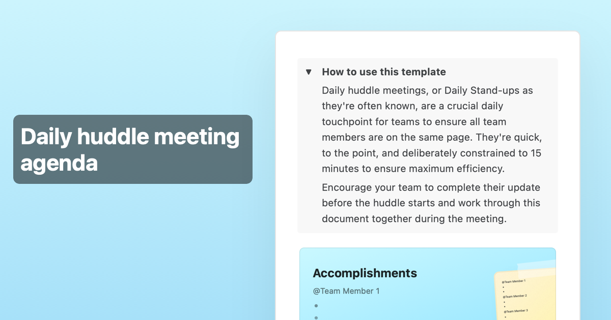 Daily huddle meeting agenda