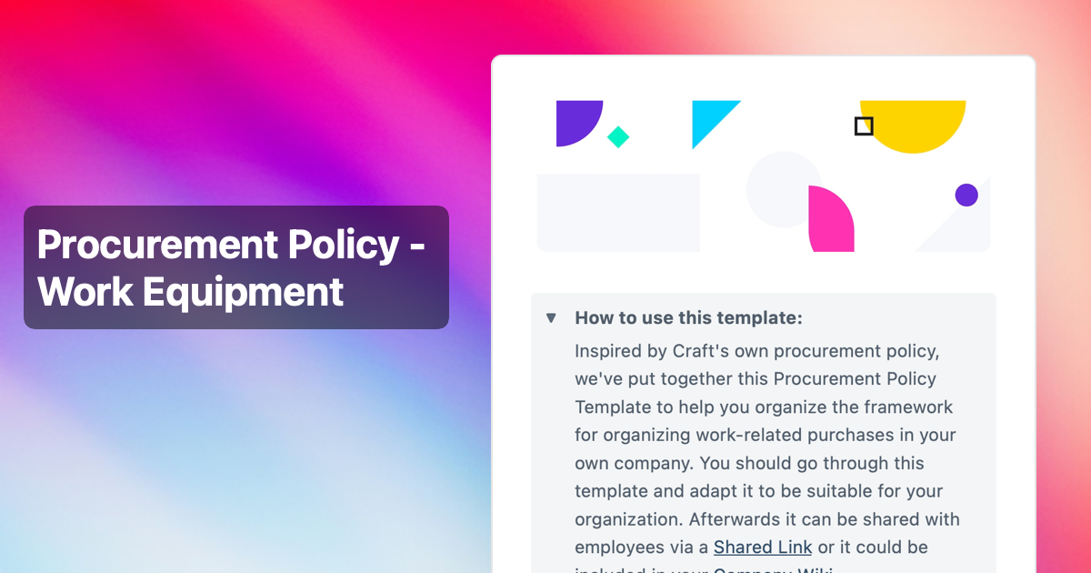 Procurement Policy Work Equipment