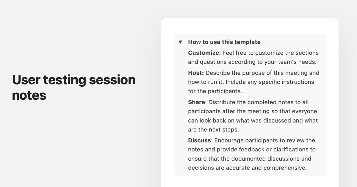 User testing session notes