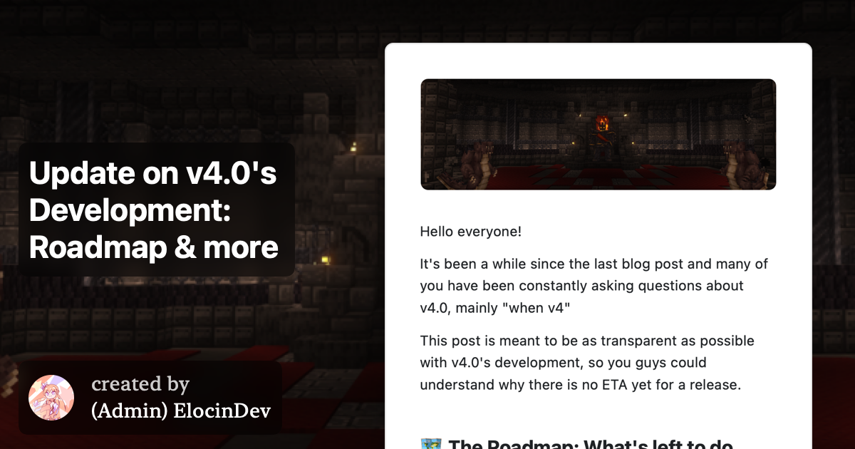 Update on v4.0's Development: Roadmap & more