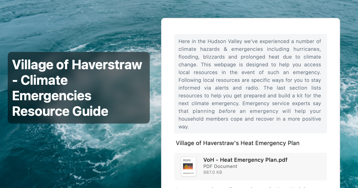 Village of Haverstraw Climate Emergencies Resource Guide