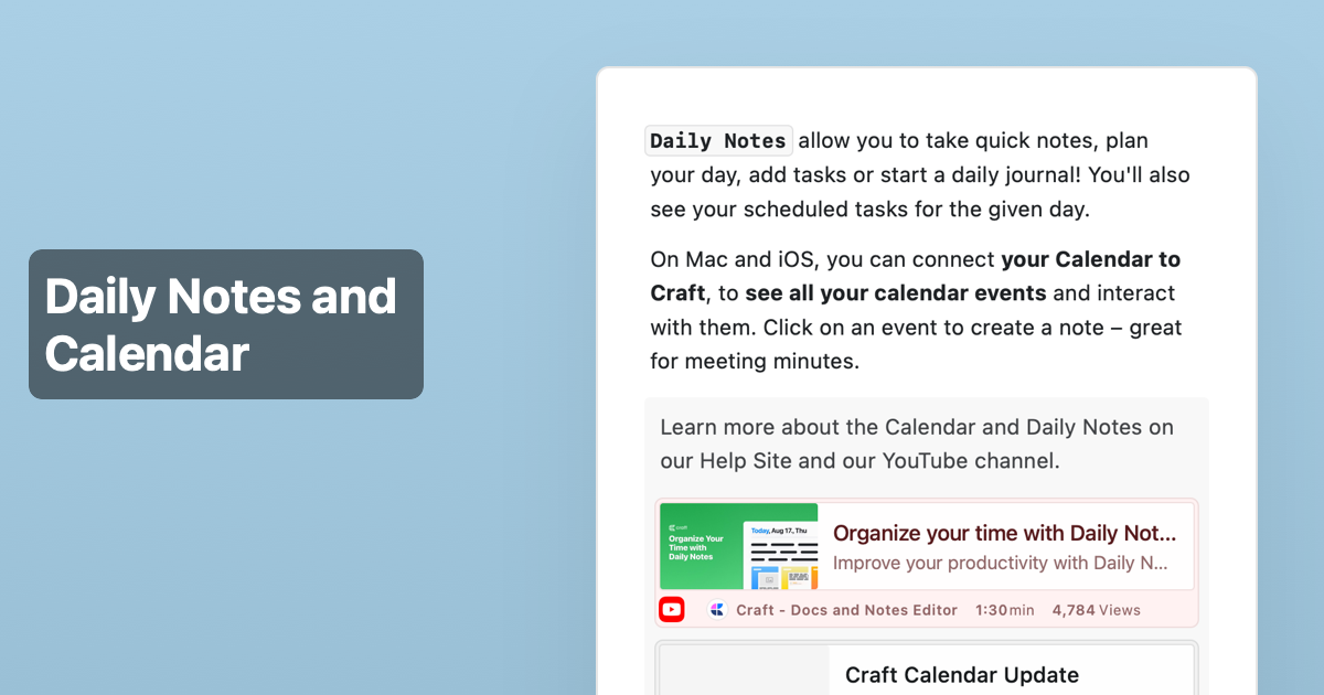 Daily Notes and Calendar